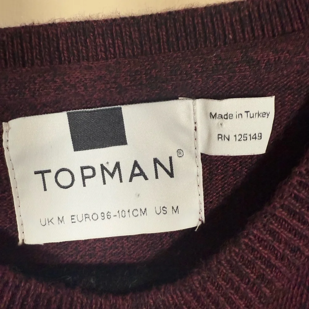 TOPMAN Crewneck Sweater Cotton Maroon Size Medium